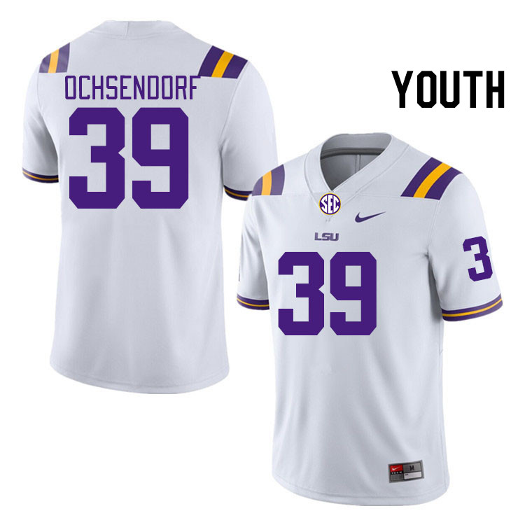 Youth #39 Blake Ochsendorf LSU Tigers College Football Jerseys Stitched-White